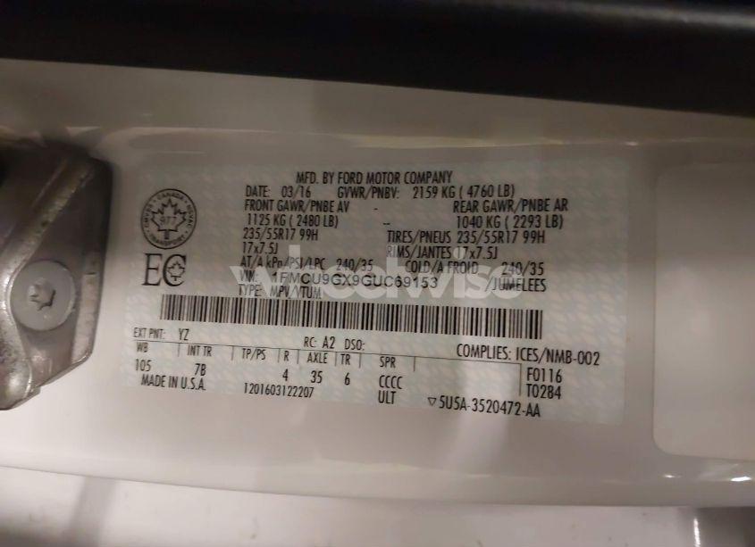 Photo 9 of 2016 Ford Escape SE (VIN 1FMCU9GX9GUC69153)