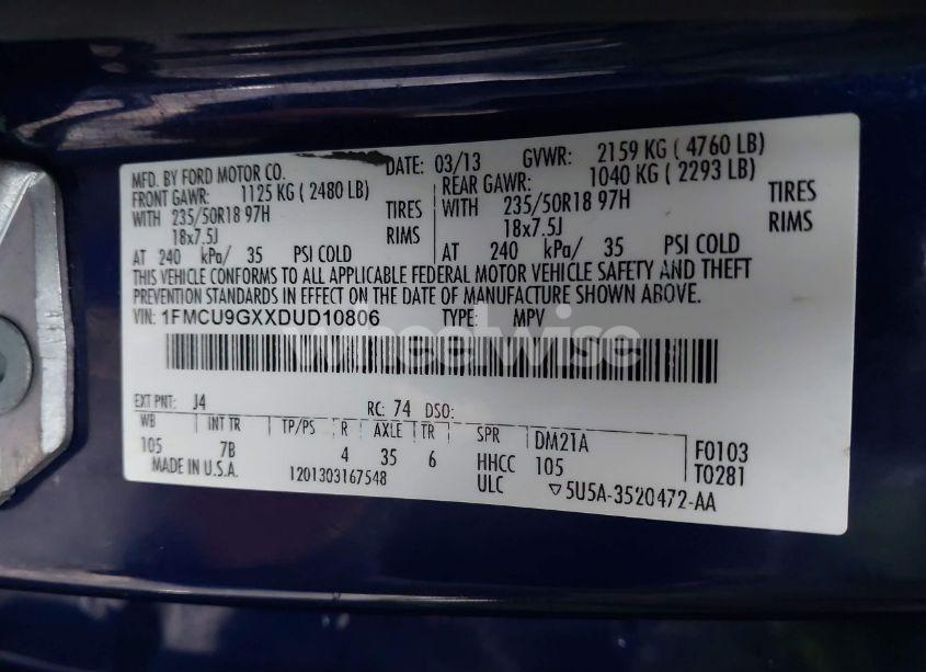 Photo 9 of 2013 Ford Escape SE (VIN 1FMCU9GXXDUD10806)