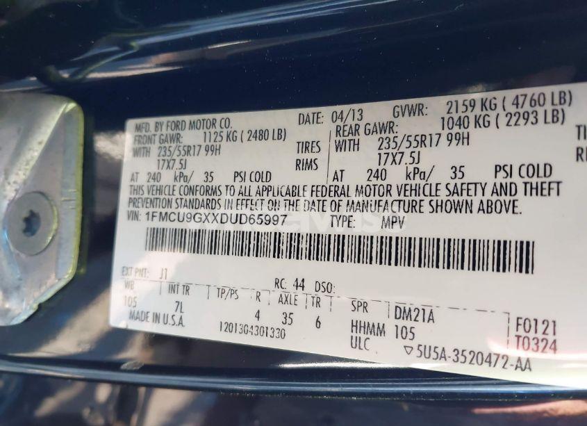 Photo 9 of 2013 Ford Escape SE (VIN 1FMCU9GXXDUD65997)