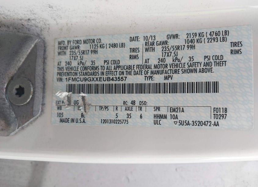 Photo 9 of 2014 Ford Escape SE (VIN 1FMCU9GXXEUB43557)