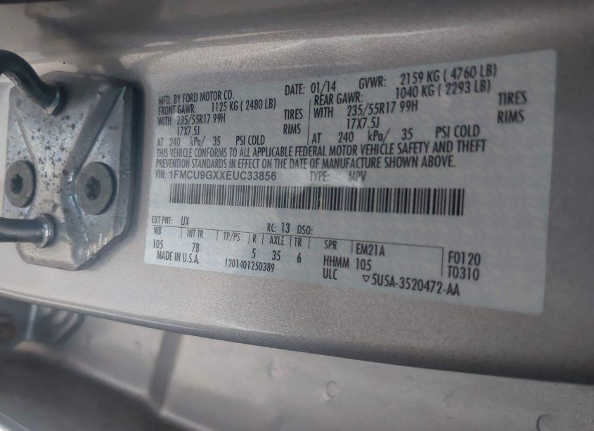 Photo 9 of 2014 Ford Escape SE (VIN 1FMCU9GXXEUC33856)