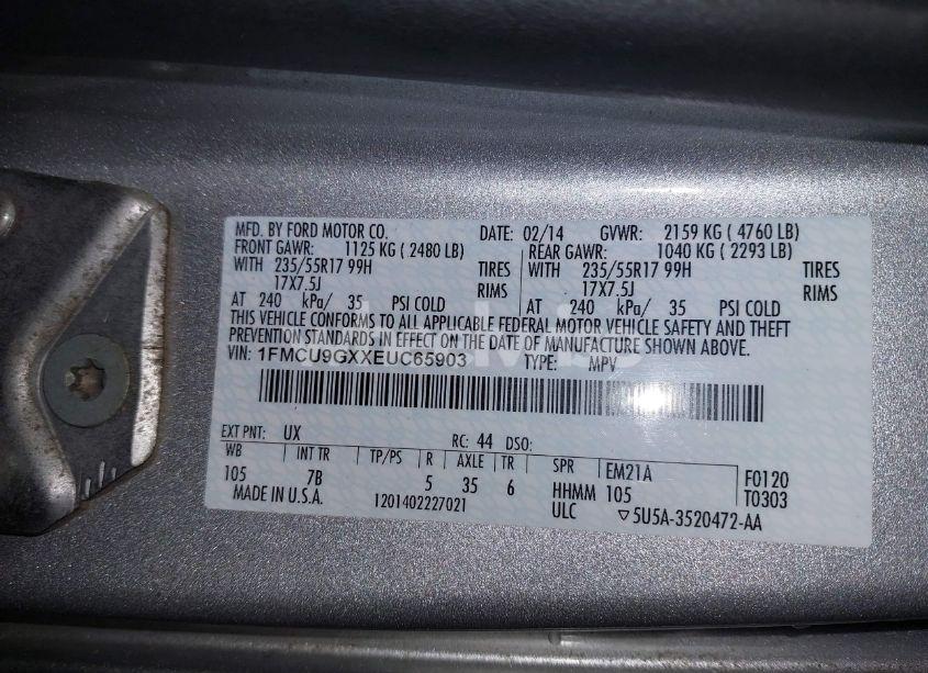 Photo 9 of 2014 Ford Escape SE (VIN 1FMCU9GXXEUC65903)