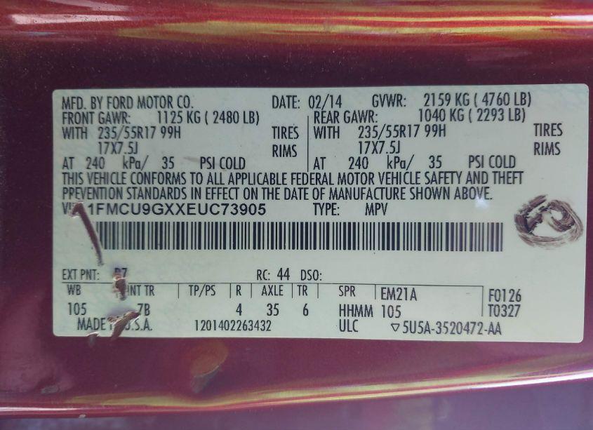 Photo 9 of 2014 Ford Escape SE (VIN 1FMCU9GXXEUC73905)