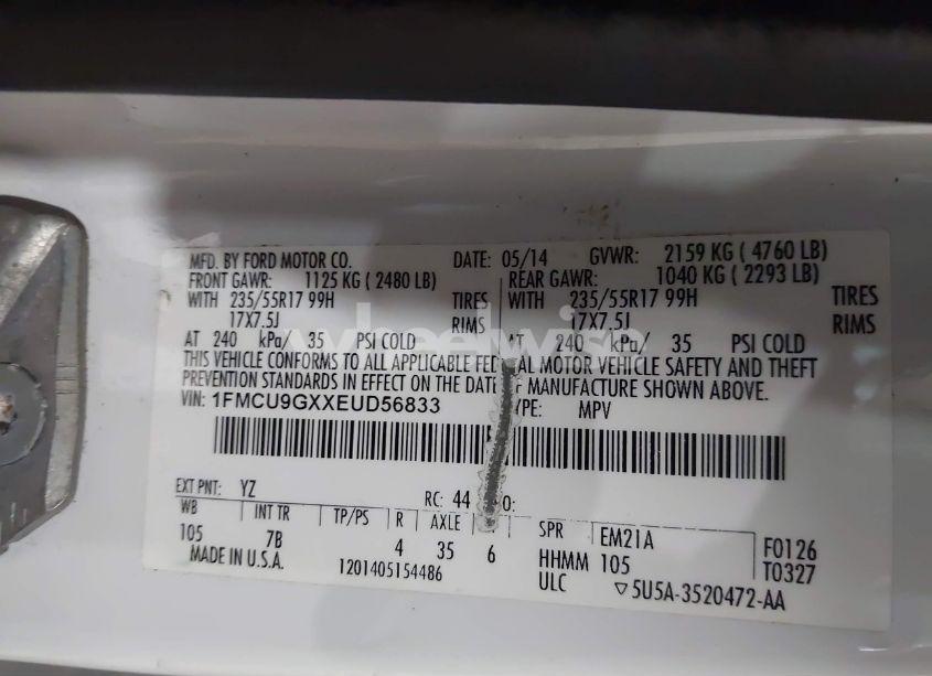 Photo 9 of 2014 Ford Escape SE (VIN 1FMCU9GXXEUD56833)