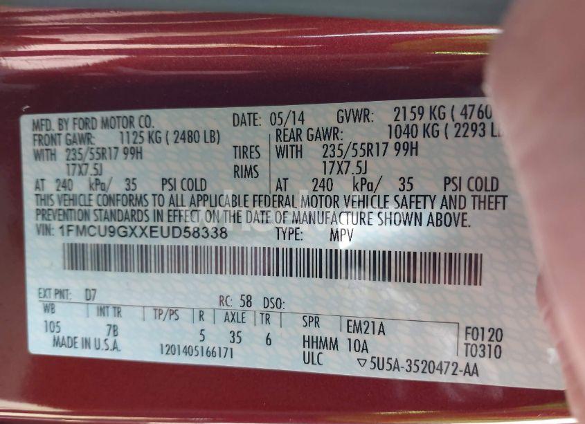 Photo 9 of 2014 Ford Escape SE (VIN 1FMCU9GXXEUD58338)