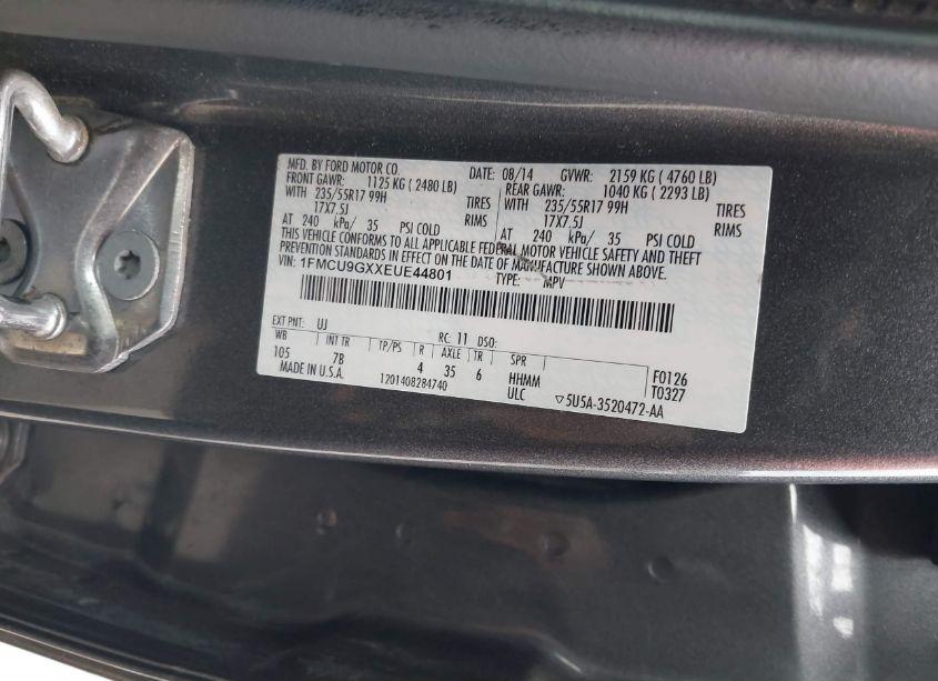 Photo 9 of 2014 Ford Escape SE (VIN 1FMCU9GXXEUE44801)