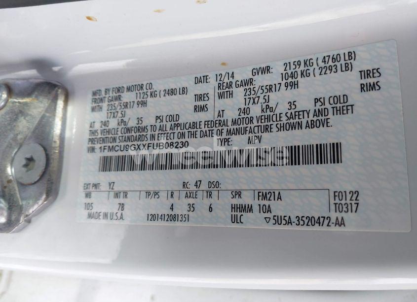 Photo 9 of 2015 Ford Escape SE (VIN 1FMCU9GXXFUB08230)