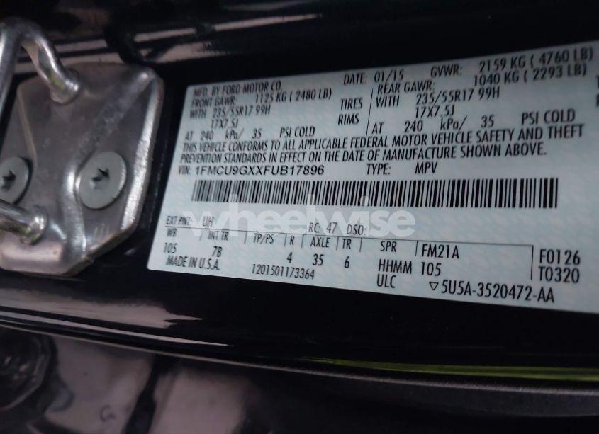 Photo 9 of 2015 Ford Escape SE (VIN 1FMCU9GXXFUB17896)