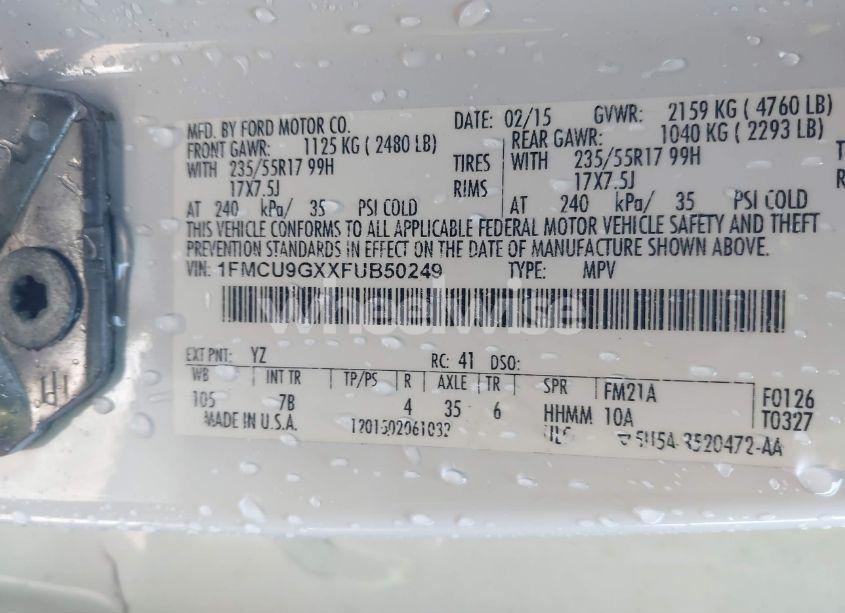 Photo 9 of 2015 Ford Escape SE (VIN 1FMCU9GXXFUB50249)