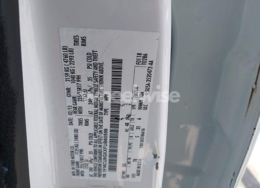 Photo 9 of 2015 Ford Escape SE (VIN 1FMCU9GXXFUB60599)