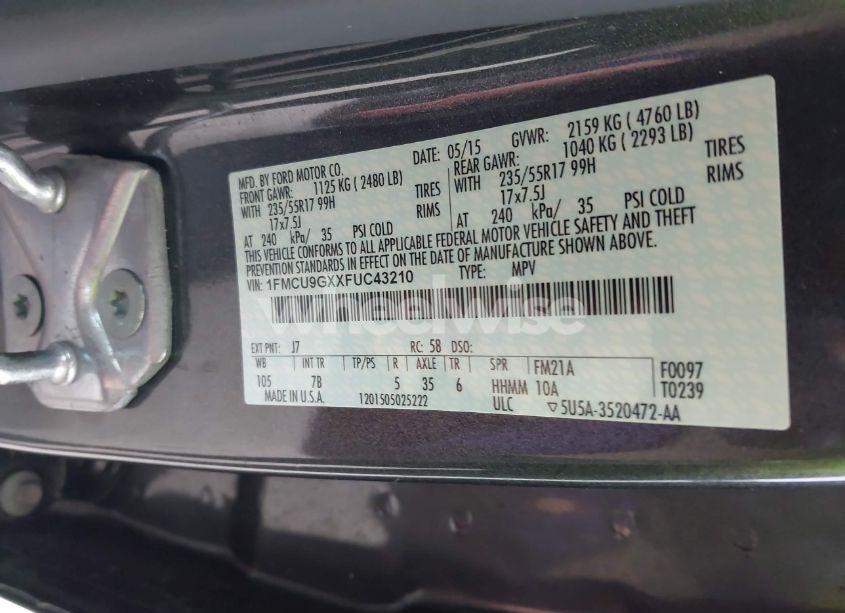 Photo 9 of 2015 Ford Escape SE (VIN 1FMCU9GXXFUC43210)