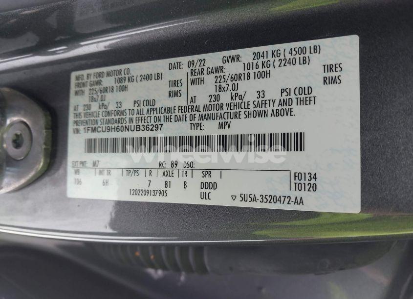 Photo 9 of 2022 Ford Escape SEL (VIN 1FMCU9H60NUB36297)