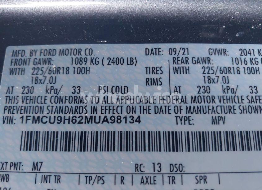 Photo 9 of 2021 Ford Escape SEL (VIN 1FMCU9H62MUA98134)