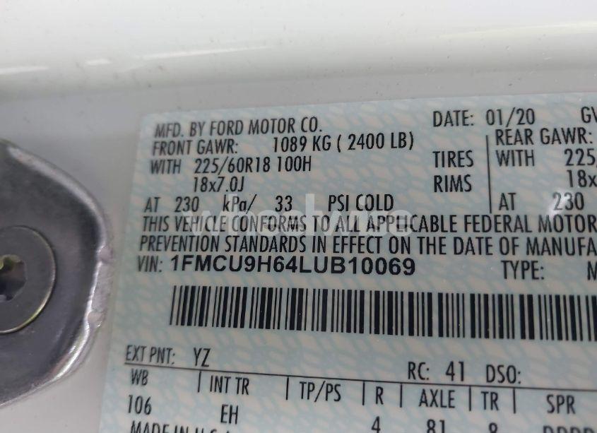 Photo 9 of 2020 Ford Escape SEL (VIN 1FMCU9H64LUB10069)