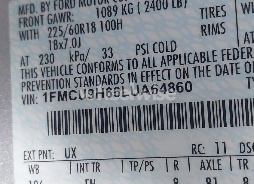 Photo 9 of 2020 Ford Escape SEL (VIN 1FMCU9H66LUA64860)