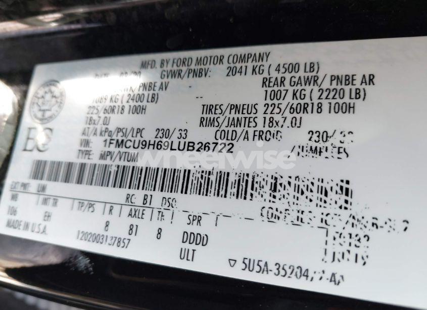 Photo 8 of 2020 Ford Escape SEL (VIN 1FMCU9H69LUB26722)