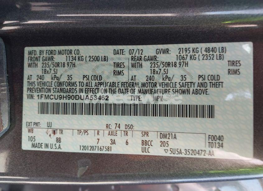 Photo 9 of 2013 Ford Escape SEL (VIN 1FMCU9H90DUA53462)