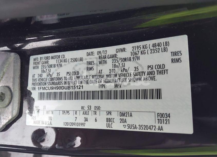 Photo 9 of 2013 Ford Escape SEL (VIN 1FMCU9H90DUB15121)