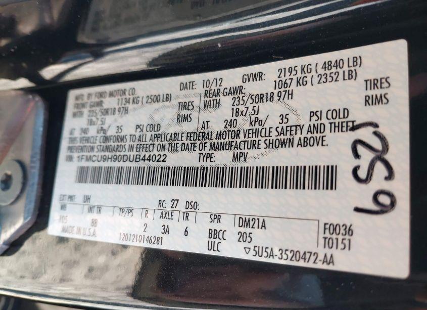 Photo 9 of 2013 Ford Escape SEL (VIN 1FMCU9H90DUB44022)