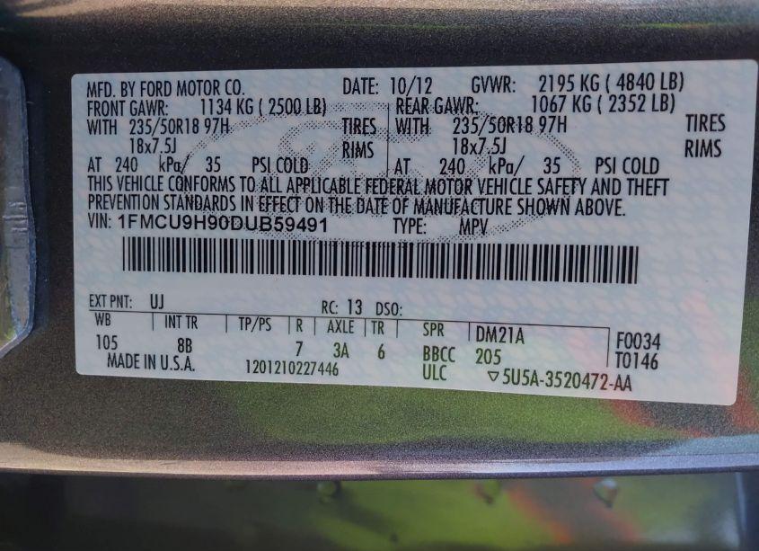 Photo 9 of 2013 Ford Escape SEL (VIN 1FMCU9H90DUB59491)