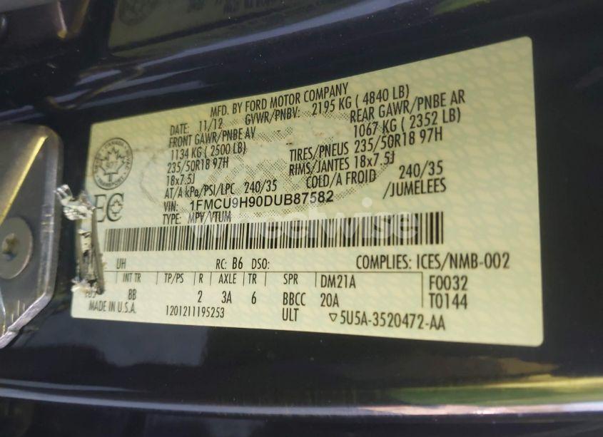 Photo 9 of 2013 Ford Escape SEL (VIN 1FMCU9H90DUB87582)