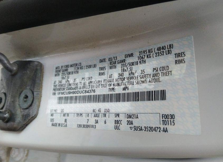 Photo 9 of 2013 Ford Escape SEL (VIN 1FMCU9H90DUC84376)