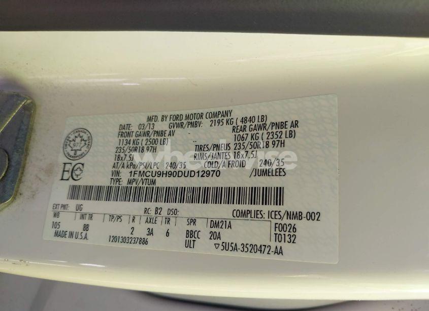 Photo 9 of 2013 Ford Escape SEL (VIN 1FMCU9H90DUD12970)