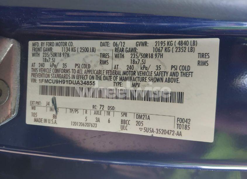 Photo 9 of 2013 Ford Escape SEL (VIN 1FMCU9H91DUA34855)