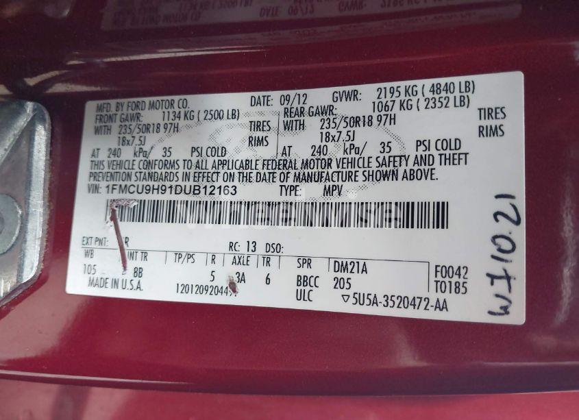 Photo 9 of 2013 Ford Escape SEL (VIN 1FMCU9H91DUB12163)