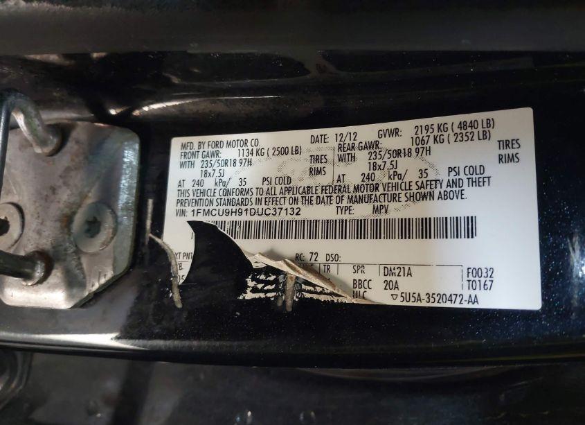 Photo 9 of 2013 Ford Escape SEL (VIN 1FMCU9H91DUC37132)