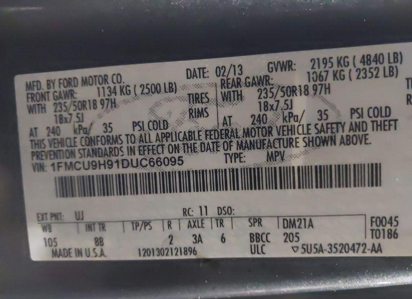 Photo 9 of 2013 Ford Escape SEL (VIN 1FMCU9H91DUC66095)