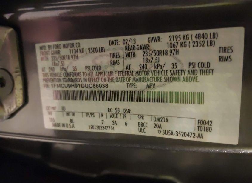 Photo 9 of 2013 Ford Escape SEL (VIN 1FMCU9H91DUC86038)