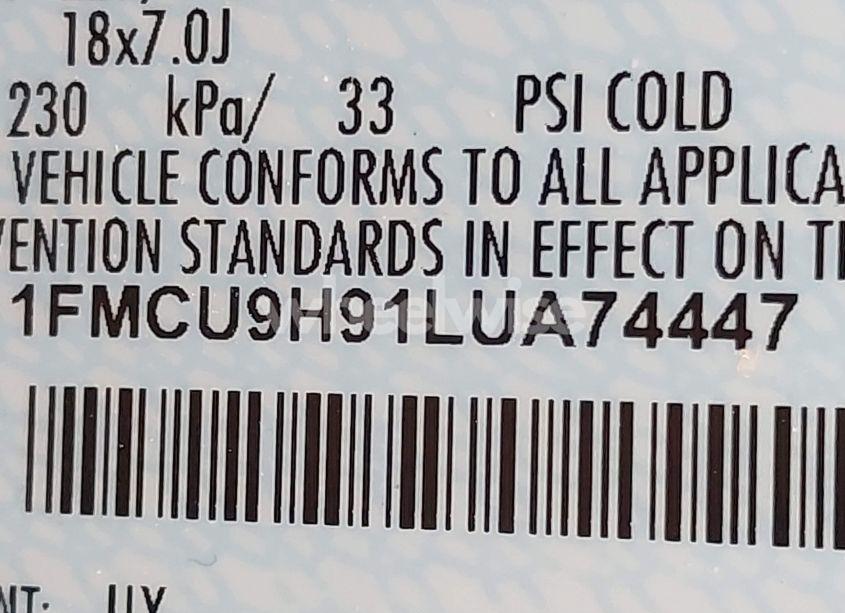 Photo 9 of 2020 Ford Escape SEL (VIN 1FMCU9H91LUA74447)