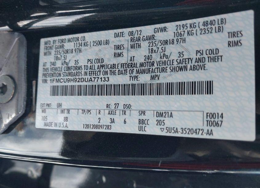 Photo 9 of 2013 Ford Escape SEL (VIN 1FMCU9H92DUA77133)