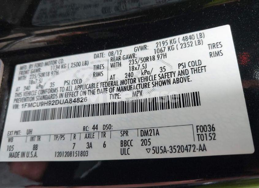 Photo 9 of 2013 Ford Escape SEL (VIN 1FMCU9H92DUA84826)