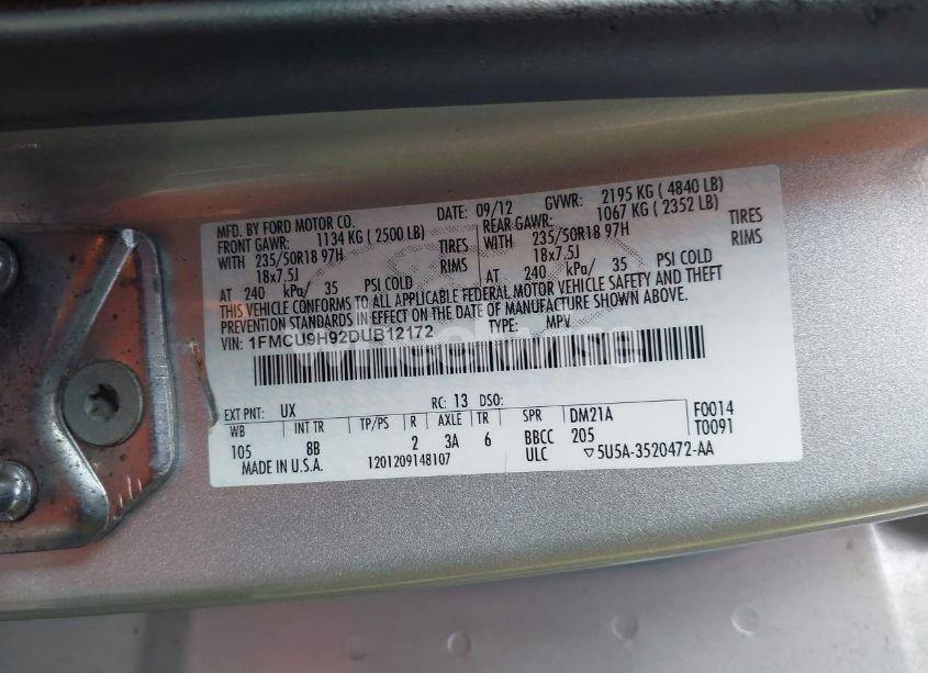 Photo 9 of 2013 Ford Escape SEL (VIN 1FMCU9H92DUB12172)
