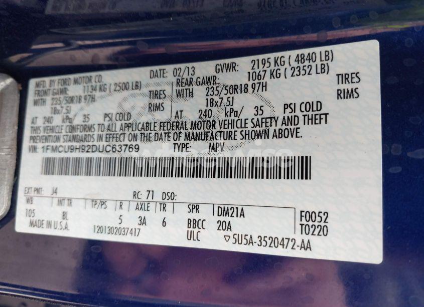 Photo 9 of 2013 Ford Escape SEL (VIN 1FMCU9H92DUC63769)