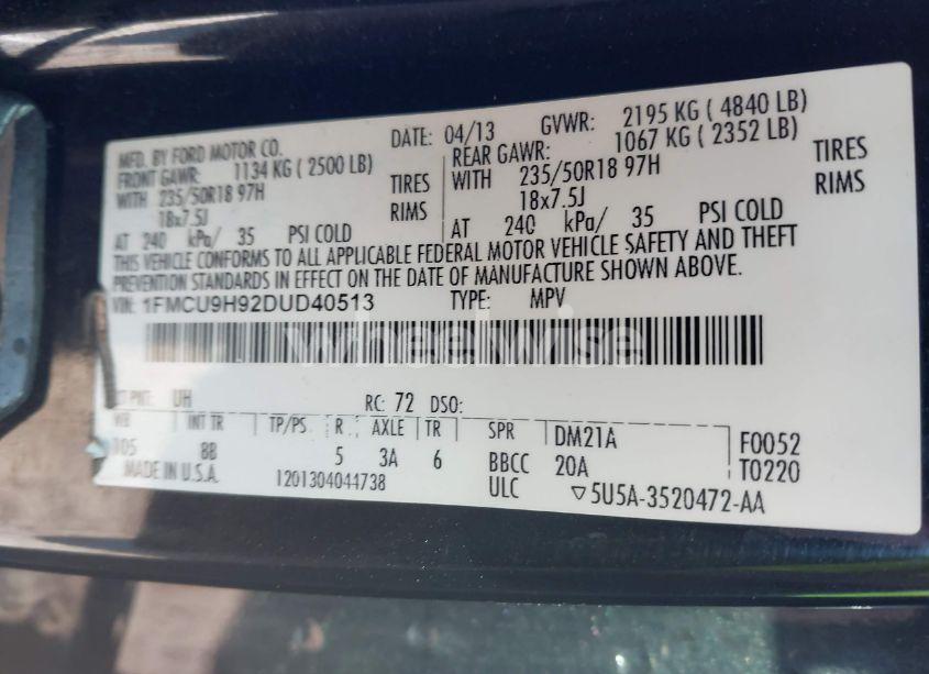 Photo 9 of 2013 Ford Escape SEL (VIN 1FMCU9H92DUD40513)