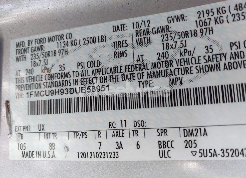 Photo 9 of 2013 Ford Escape SEL (VIN 1FMCU9H93DUB58951)