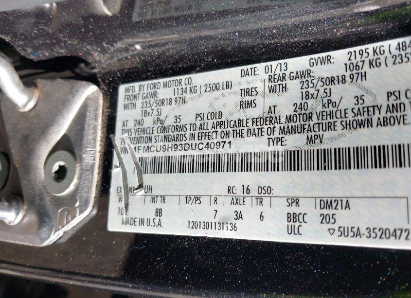 Photo 9 of 2013 Ford Escape SEL (VIN 1FMCU9H93DUC40971)