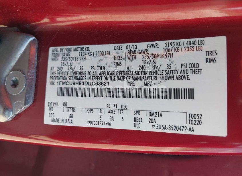 Photo 9 of 2013 Ford Escape SEL (VIN 1FMCU9H93DUC63621)