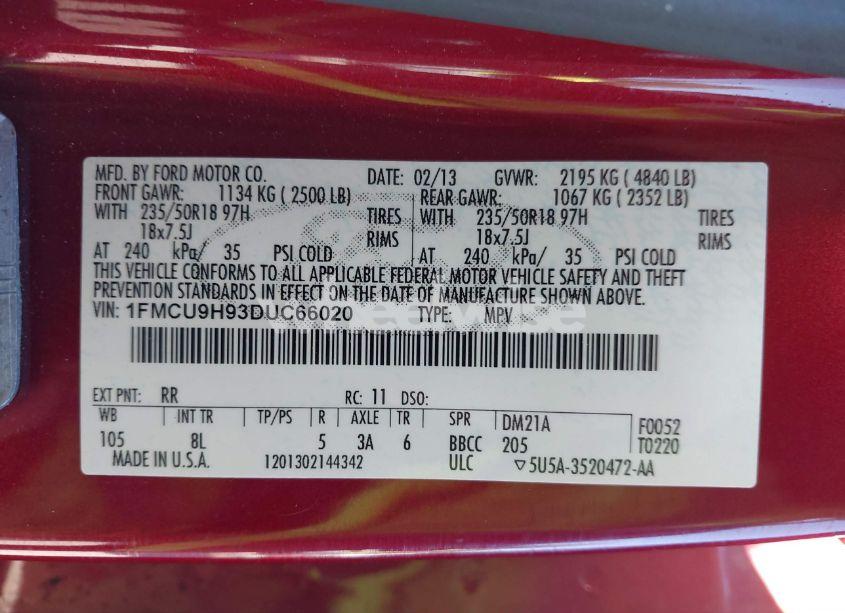 Photo 9 of 2013 Ford Escape SEL (VIN 1FMCU9H93DUC66020)