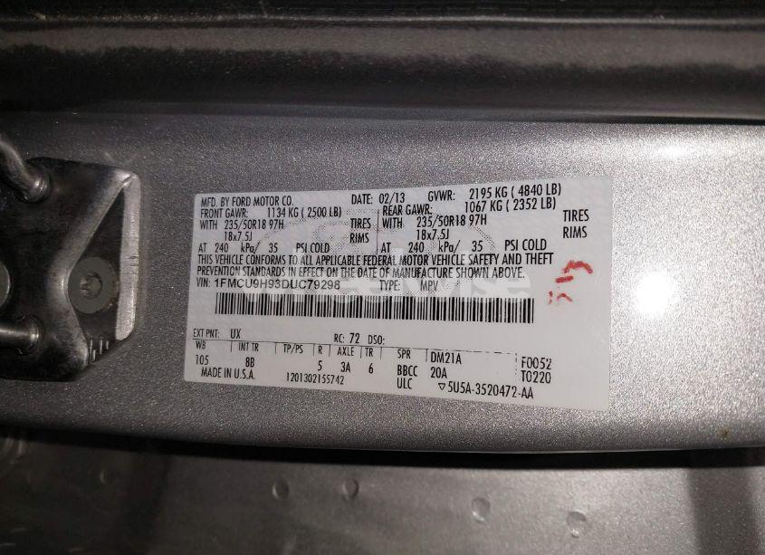 Photo 9 of 2013 Ford Escape SEL (VIN 1FMCU9H93DUC79298)