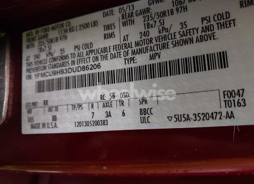 Photo 9 of 2013 Ford Escape SEL (VIN 1FMCU9H93DUD86206)