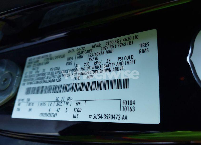 Photo 9 of 2022 Ford Escape SEL (VIN 1FMCU9H93NUA86120)