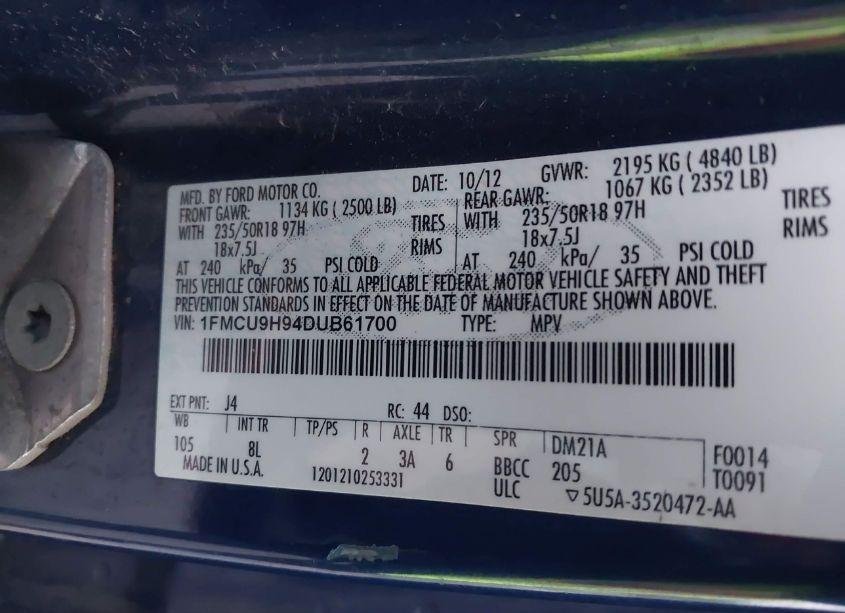 Photo 9 of 2013 Ford Escape SEL (VIN 1FMCU9H94DUB61700)