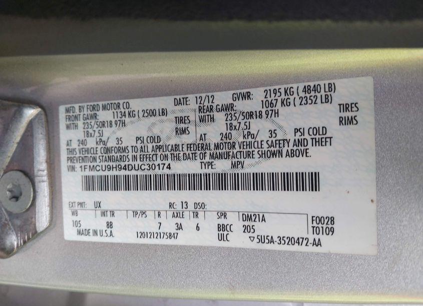 Photo 9 of 2013 Ford Escape SEL (VIN 1FMCU9H94DUC30174)