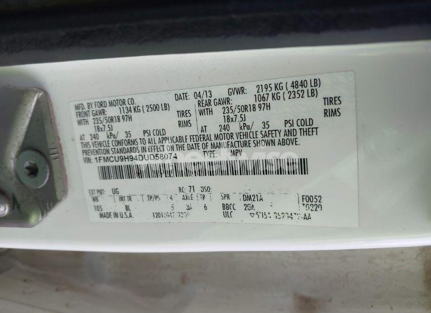 Photo 9 of 2013 Ford Escape SEL (VIN 1FMCU9H94DUD58074)