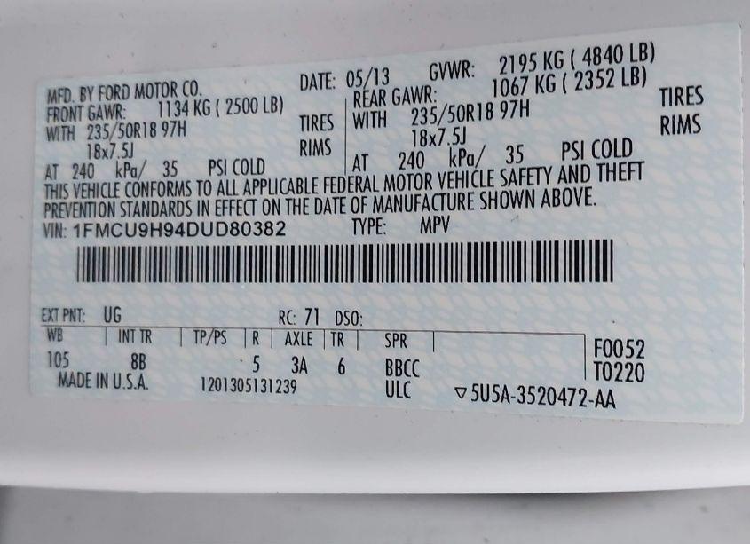 Photo 9 of 2013 Ford Escape SEL (VIN 1FMCU9H94DUD80382)