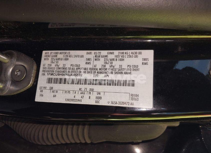 Photo 9 of 2022 Ford Escape SEL (VIN 1FMCU9H94NUA45592)